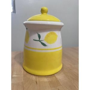 Terramoto Ceramic Canister Lemons White Air Tight 7.5" Tall 5" Base